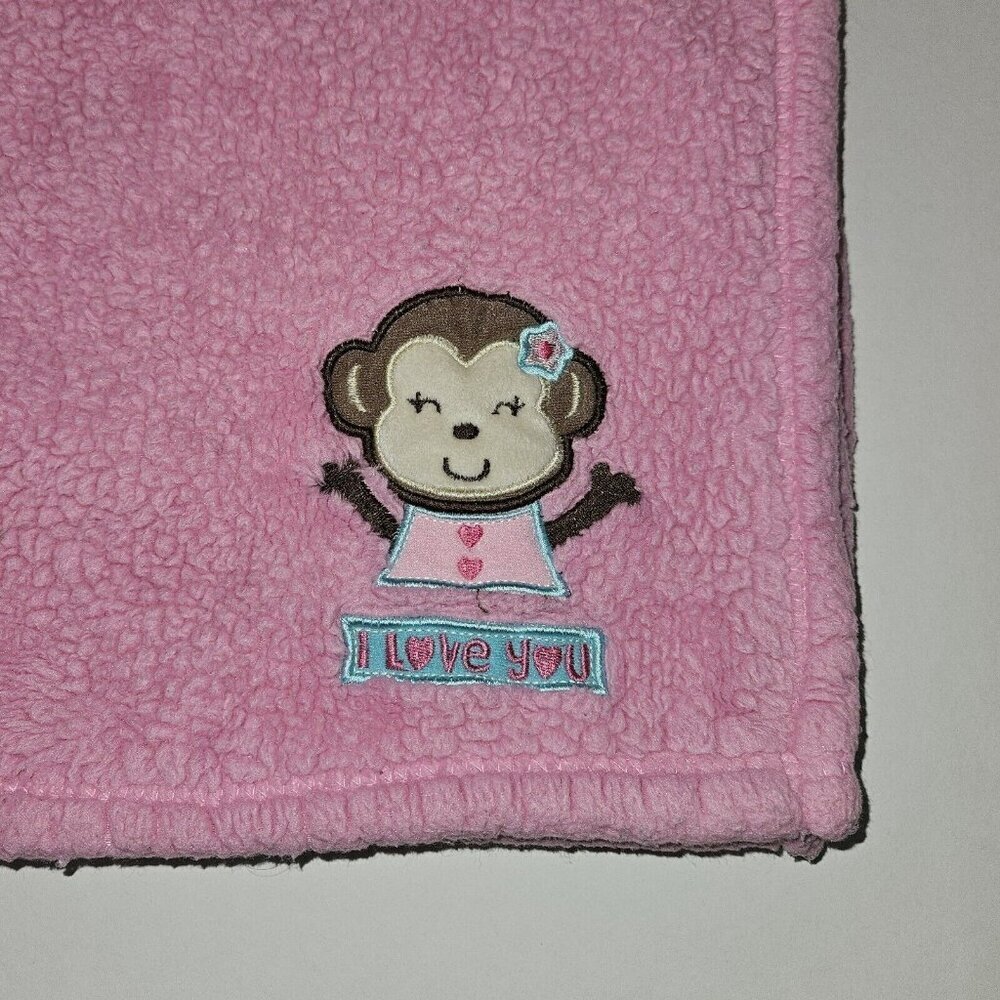 Cutie Pie Pink Monkey Fleece Baby Blanket Lovey I Love You 30x30